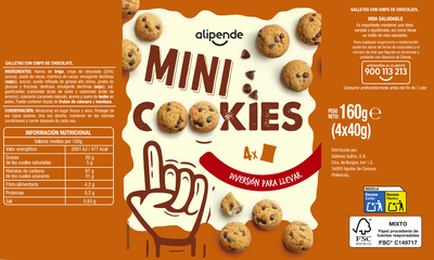 Galleta mini cookies con pepitas de chocolate Alipende 160g