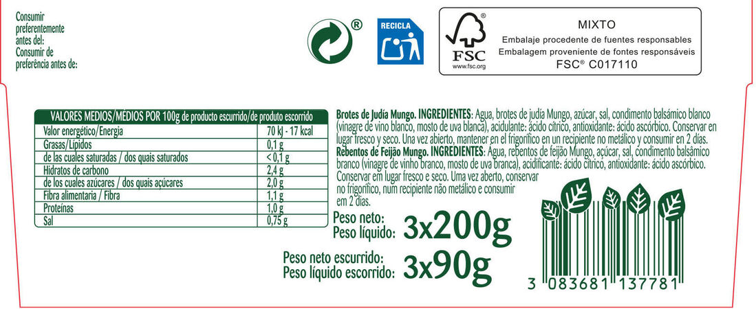 Brotes germinados Bonduelle pack 3 90g