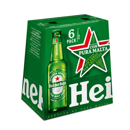 Cerveza rubia especial Heineken pack 6 botellas 25cl