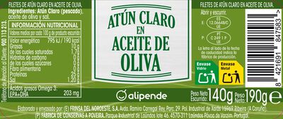 At&uacute;n claro en aceite oliva Alipende 140g
