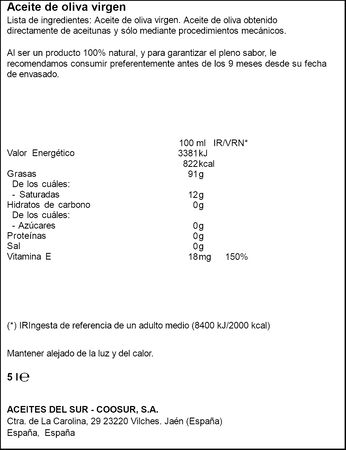 Aceite de oliva virgen serie oro Coosur con capacidad de 5 litros