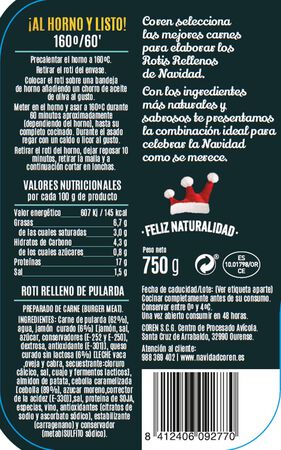 Roti de pularda rellena de jamón y queso 750gr