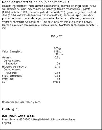 Sopa Gallina Blanca 85g pollo con maravilla