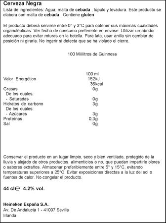 Cerveza negra Draught Guinness 44cl