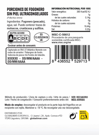 Fogonero porciones 500g sin piel
