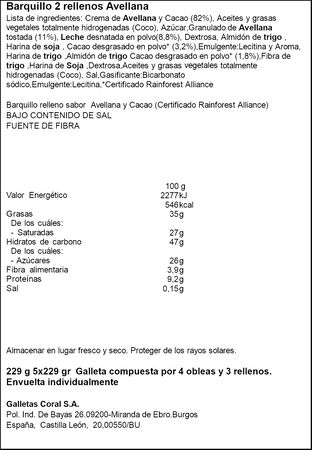 Barquillo relleno sabor avellana Coral 229g