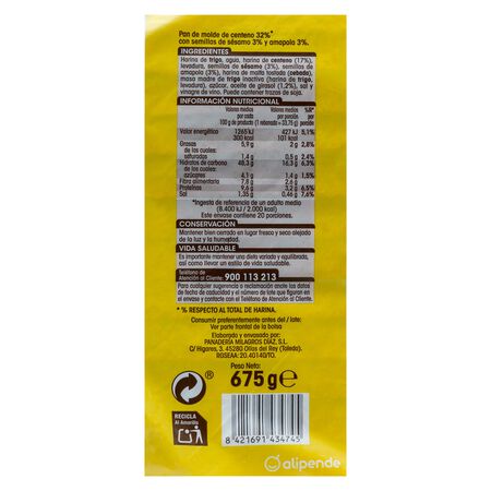 Pan molde Alipende centeno semillas sesámo amapola 675g