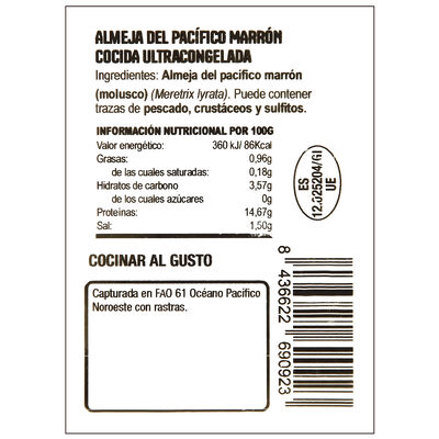Almeja marr&oacute;n pac&iacute;fico cocida con un peso de 800g
