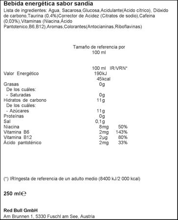 Bebida energ&eacute;tica Red Bull 25cl sand&iacute;a