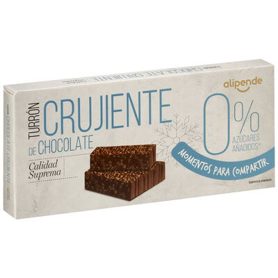 Turr&oacute;n de chocolate crujiente sin az&uacute;car a&ntilde;adido Alipende 200g