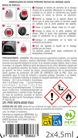 Ambientador coche Lanta 4,5ml 2 unidades frutas bosque