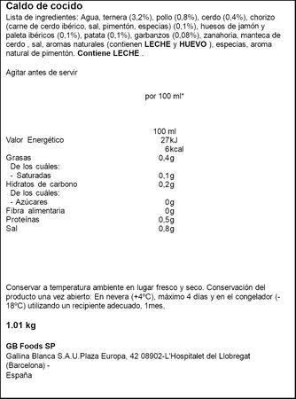 Caldo de cocido gourmet Gallina Blanca con ib&eacute;ricos Enrique Tom&aacute;s 1l