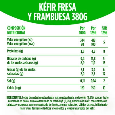 K&eacute;fir activia con sabor a fresa y frambuesa con 380 gramos
