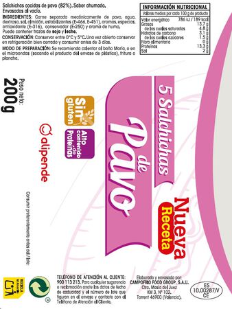 Salchicha pavo Alipende 200g pack 2 uds