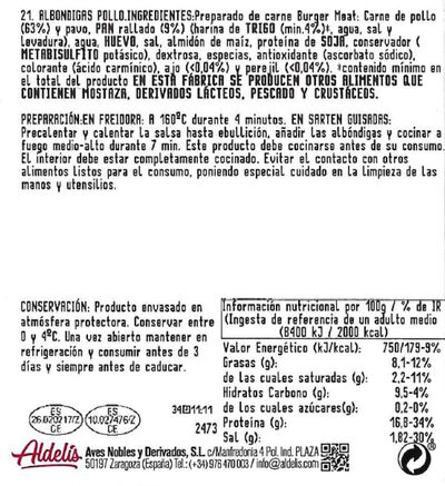 Albóndiga de pollo Aldelis 420g