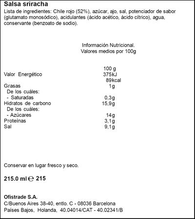 Salsa de chile picante Sriracha Go-Tan botella 215ml
