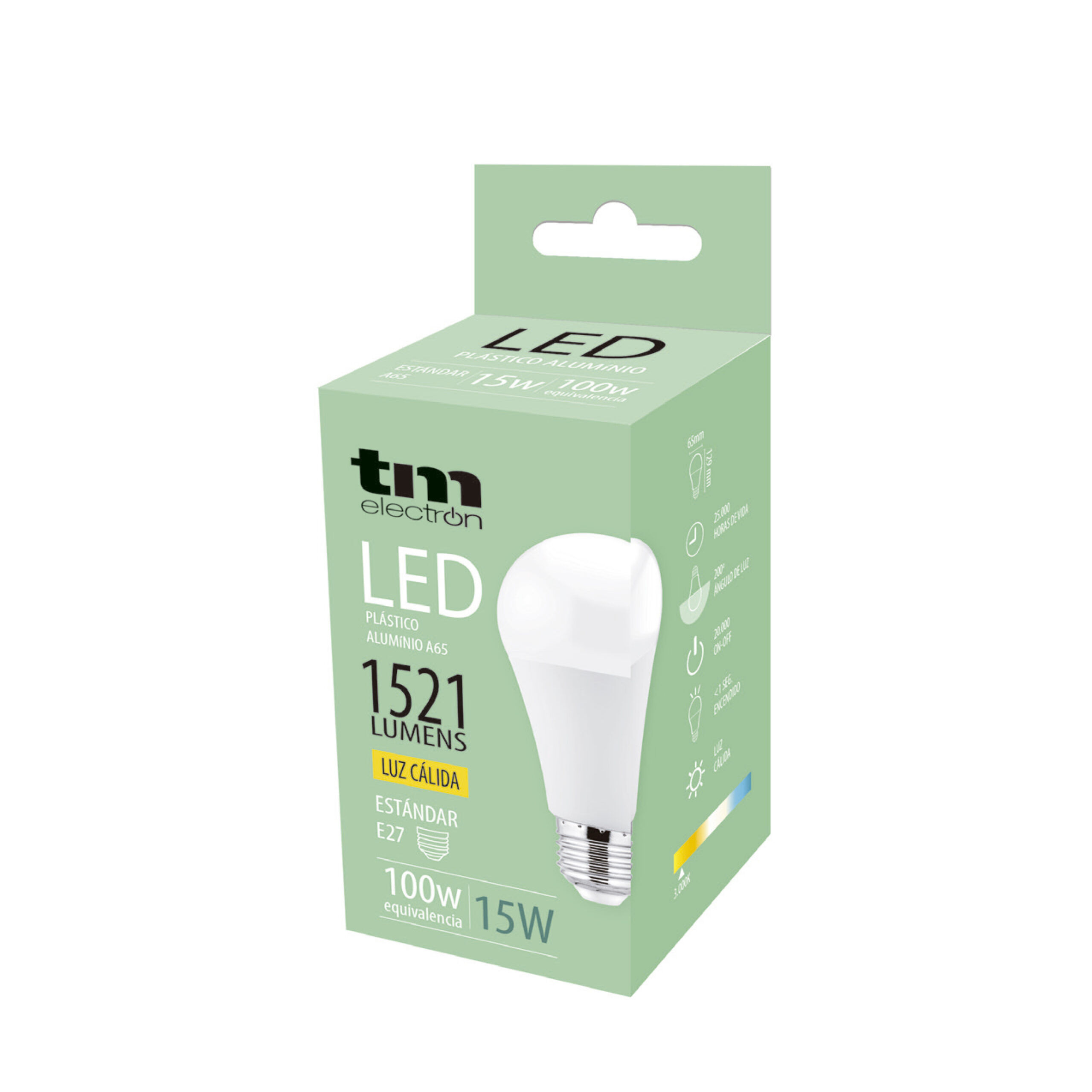 Bombilla Led esférica e27 plástico TM a65 15W cálida