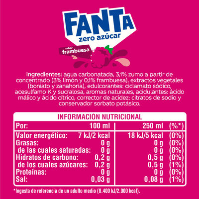 Refresco de frambuesa zero azúcar Fanta 1,25l