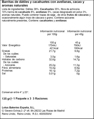 Barritas de proteína sabor cacao y avellana Nakd 135g