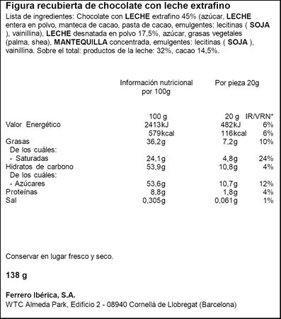 Chocolatina con leche y cacao gallina Kinder 138g