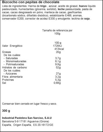 Bizcocho tart&eacute;n Montes Lara 300g chocolate