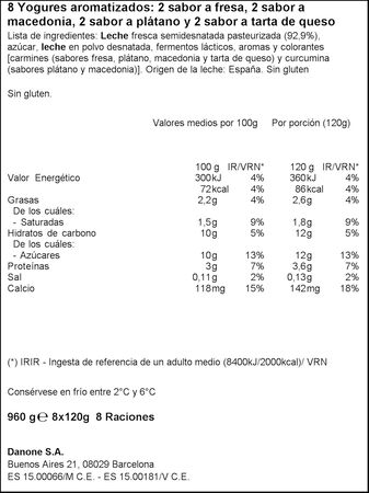 Yogur Danone pack 8 fresa pl&aacute;tano macedonia tarta queso