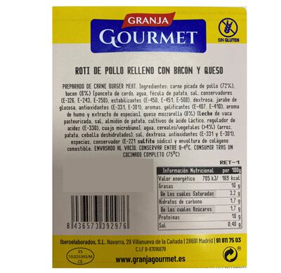 Roti de pollo relleno de bacon y queso 800gr aproximadamente