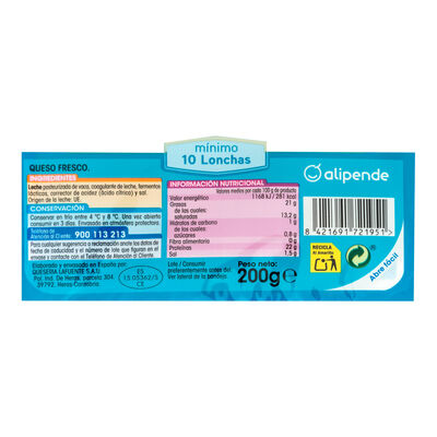 Queso mozzarella en lonchas Alipende 200g