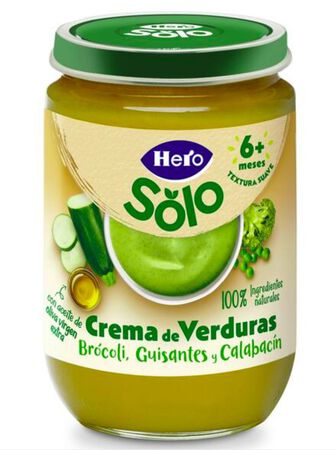 Alimento infantil crema verduras br&oacute;coli guisantes y calabac&iacute;n m&aacute;s de seis meses Hero 190g