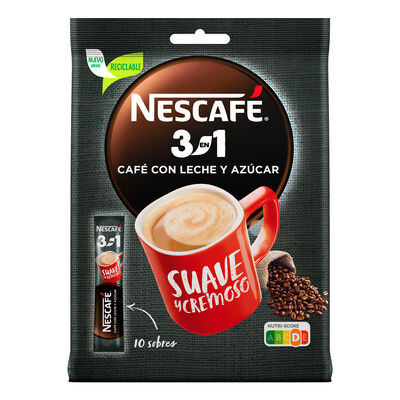 Caf&eacute; soluble Nescaf&eacute; 3 en 1. Sobres de caf&eacute;, leche y az&uacute;car 10x16g