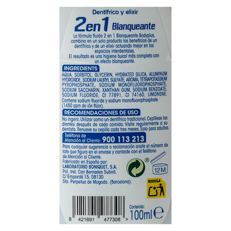 Pasta de dientes Bodyplus 100ml 2en1 blanqueador