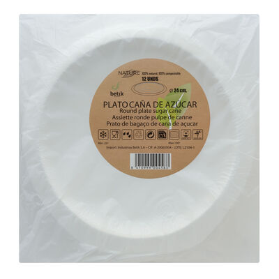 Platos de caña de azúcar Betik 12 uds diámetro 24cm
