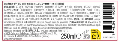 Crema corporal Bodyplus 250ml con aceite de arg&aacute;n