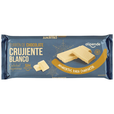 Turr&oacute;n de chocolate crujiente blanco sin gluten Alipende 200g