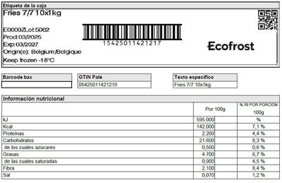 Patatas prefritas Ecofrost corte fino 1kg