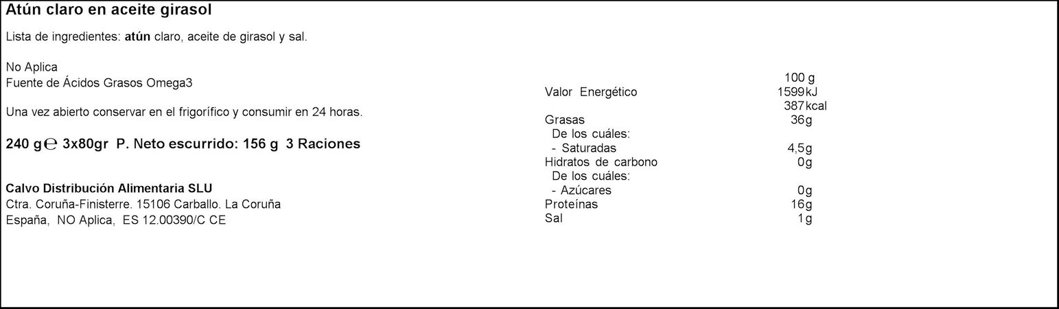 Atún claro Calvo pack-3 en aceite girasol