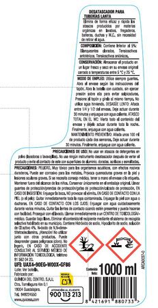 Desatascador l&iacute;quido tuber&iacute;as eficaz y r&aacute;pido Lanta 1l