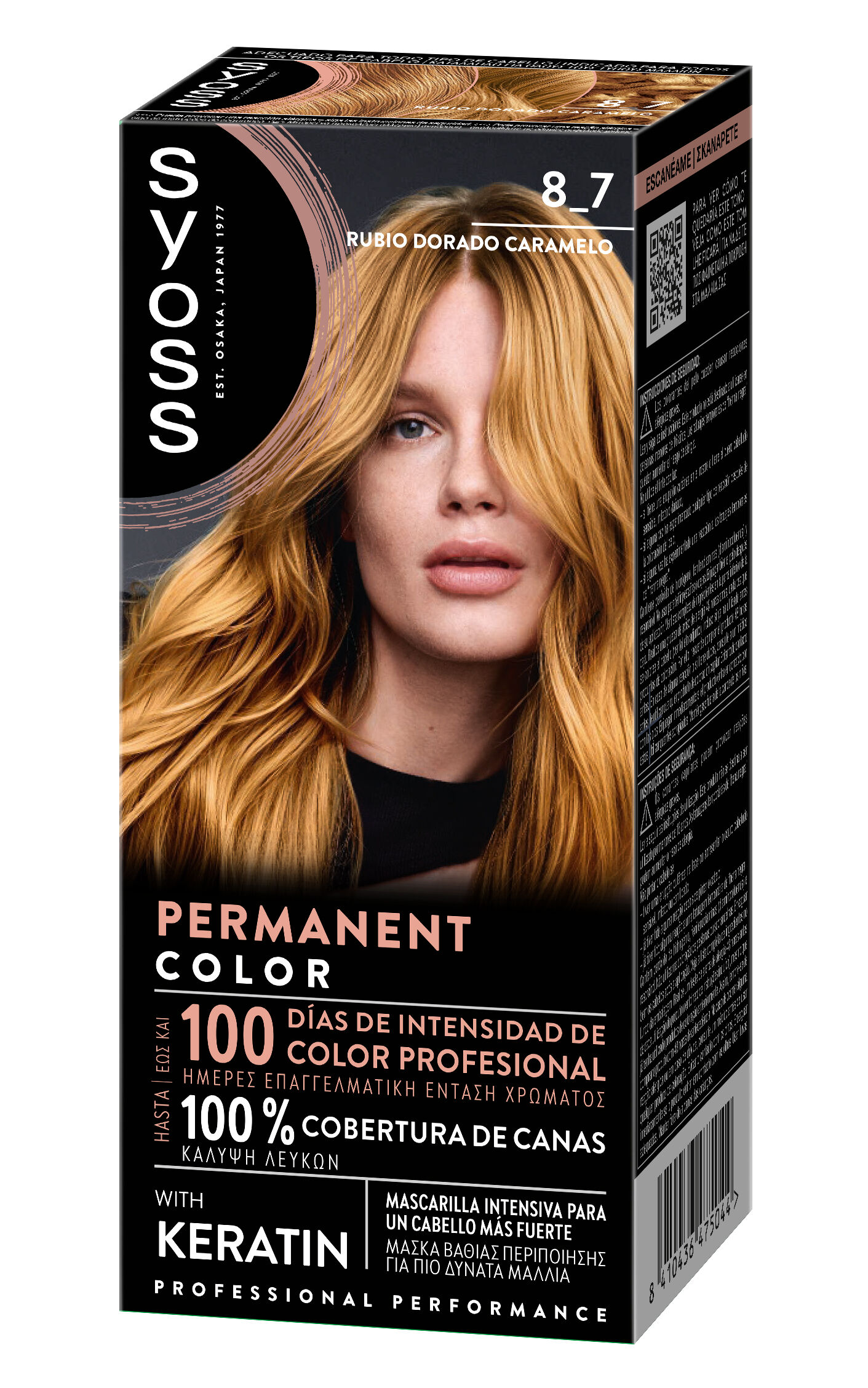Tinte permanente Syoss nº8.7 rubio dorado caramelo con keratina