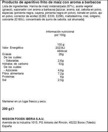 Nachos con sabor barbacoa Mission 200g