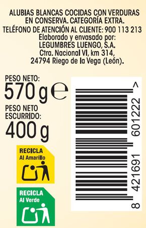 Alubia blanca con verdura Alipende 400g