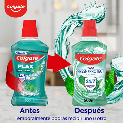 Enjuague bucal Colgate Plax Soft Mint protecci&oacute;n 24H, antibacteriano 500ml