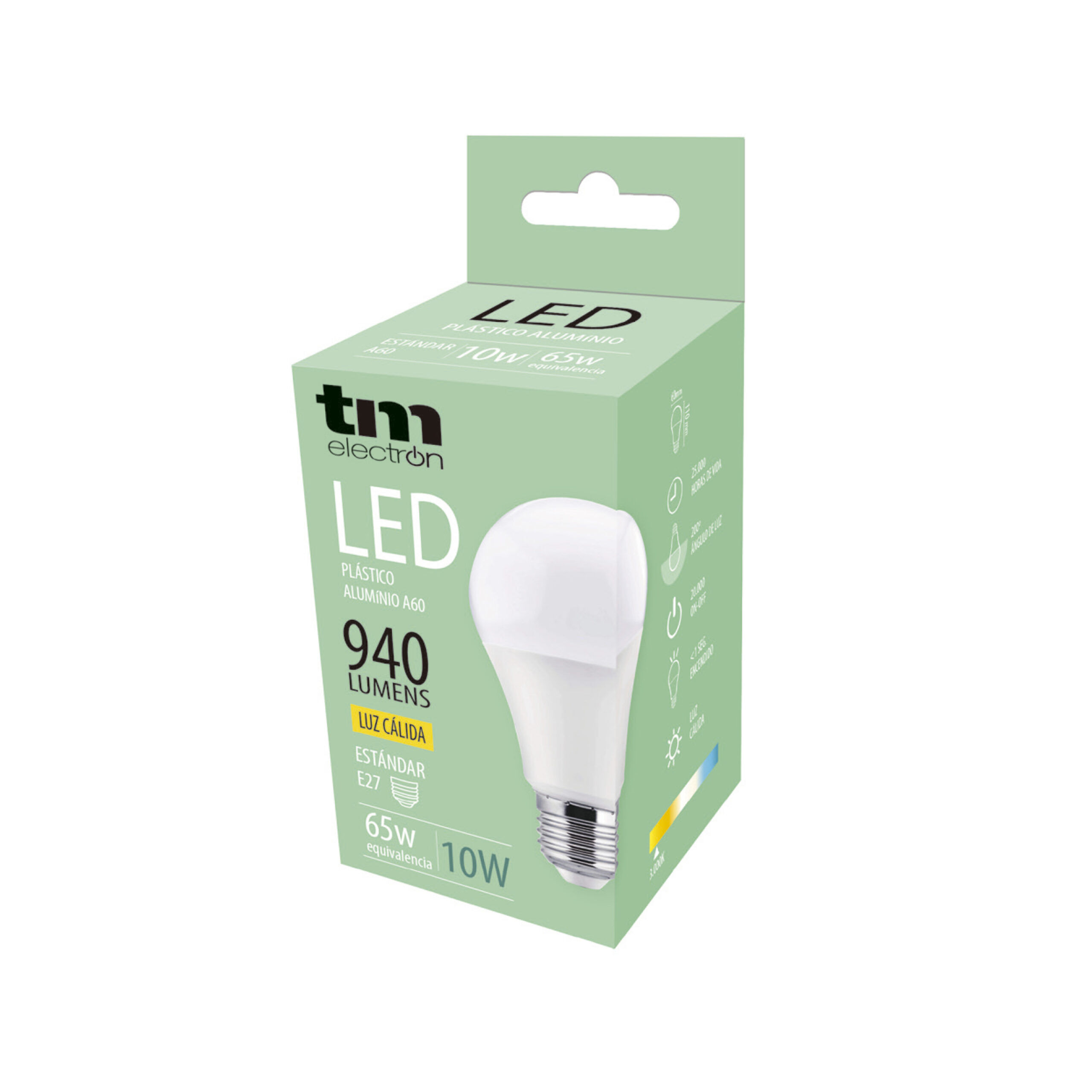 Bombilla Led esférica e27 plástico TM a60 10W cálida