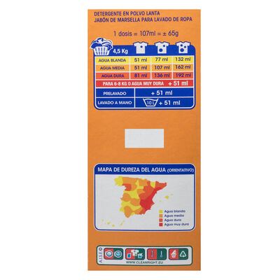 Detergente en polvo Lanta 50 lavados jab&oacute;n de marsella