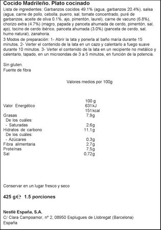 Cocido madrileño Litoral 425g con embutido selecto