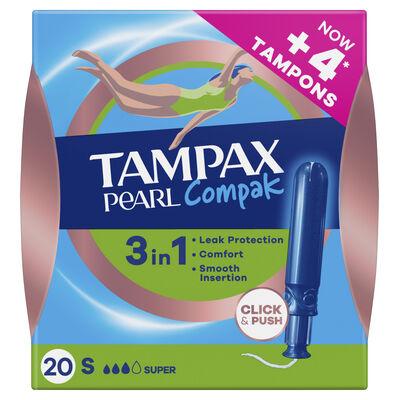 Tamp&oacute;n Tampax Pearl Compak Super Con Aplicador  20 Unidades