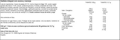 Galleta digestive Gull&oacute;n 425g con avena y naranja
