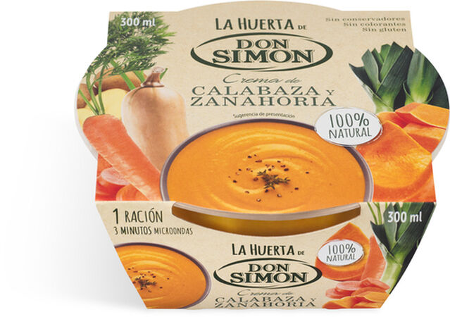 Crema calabaza y zanahoria sin gluten La Huerta 300ml