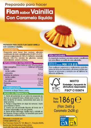 Preparado para hacer flan de vainilla y caramelo 2 uds Alipende 93g