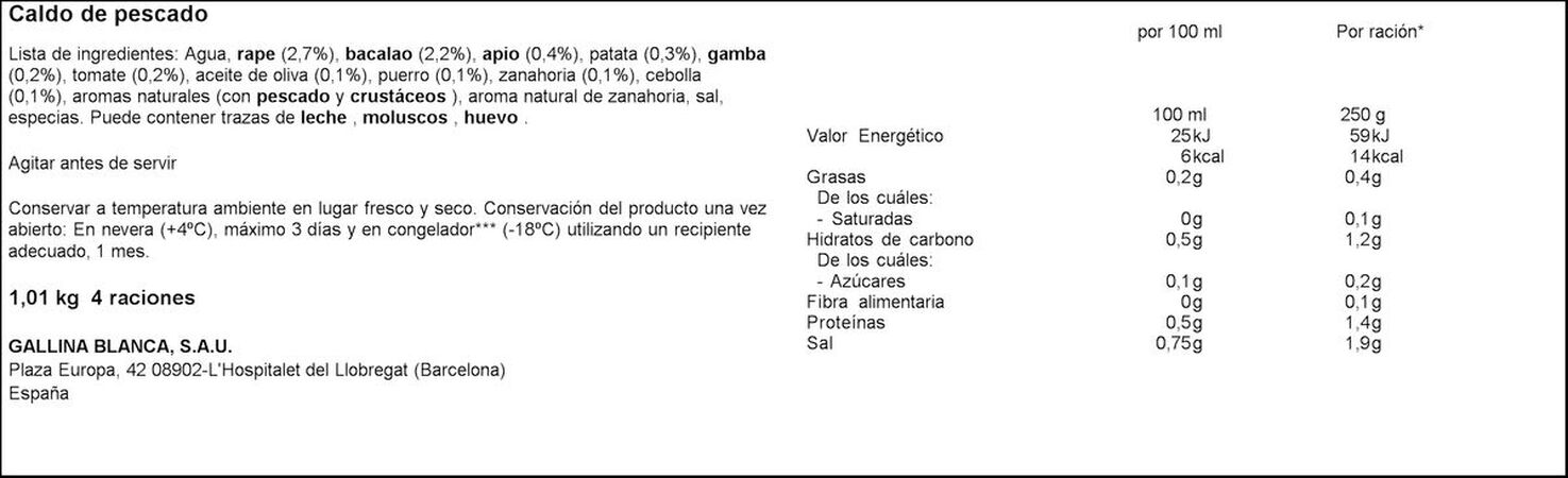 Caldo casero pescado con marisco Gallina Blanca 1l
