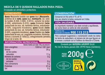 Queso rallado cinco quesos Alipende 200g